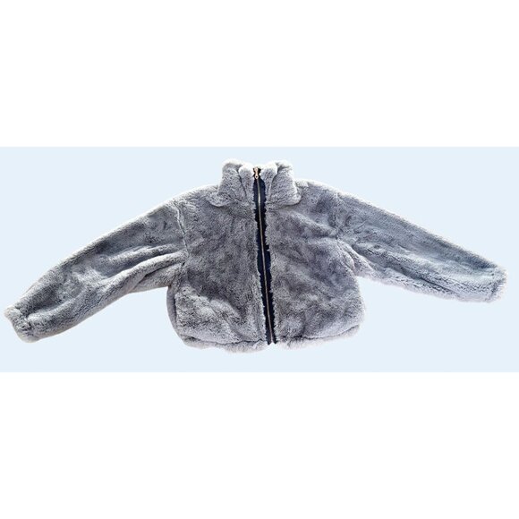 ANTHROPOLOGIE Elevenses Grey Faux Fur High Collar Jacket Coat Sz M - Picture 3 of 8